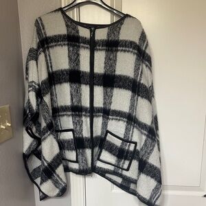 Doncaster Black and White Plaid Poncho